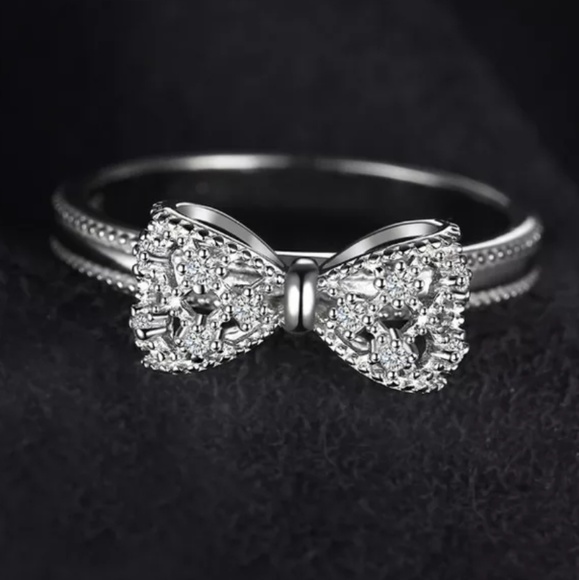 925 Sterling Silver Bow Tie Knot Stackable Zirconi - Picture 4 of 9